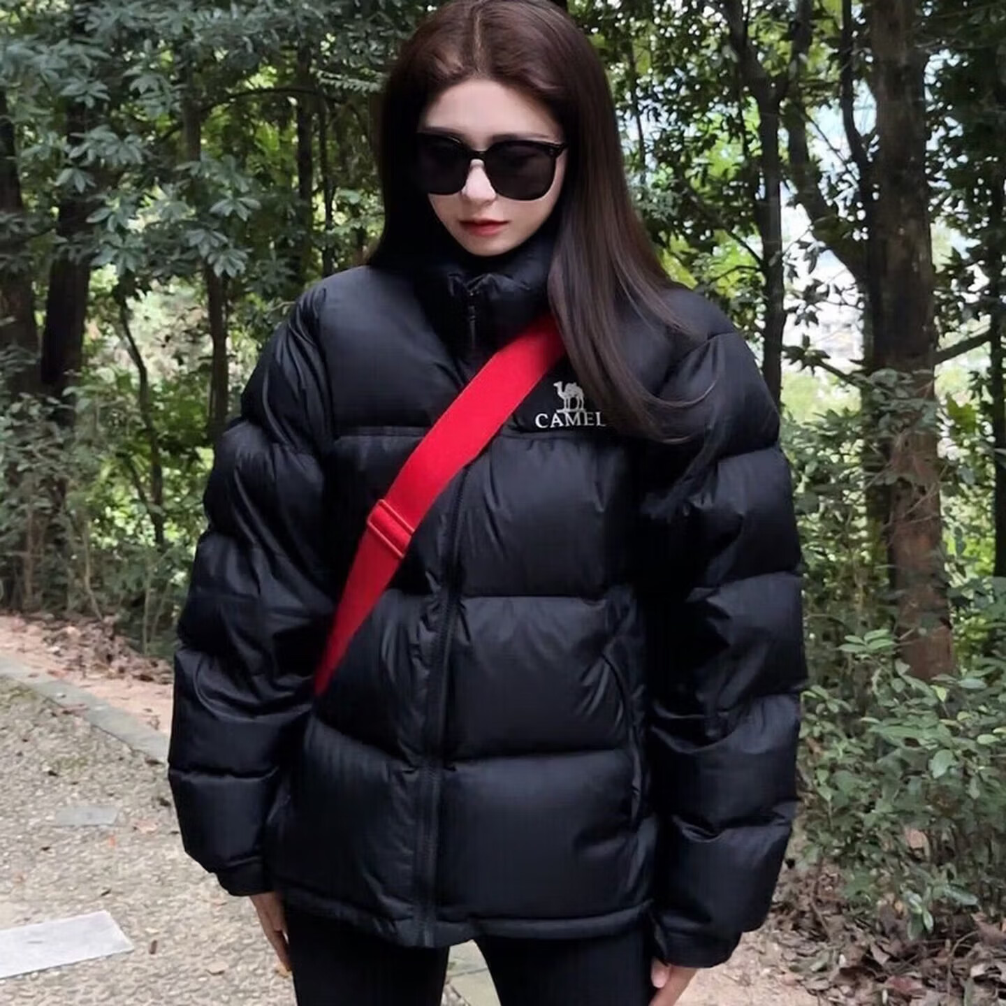 骆驼（CAMEL）羽绒服男女情侣冬季刺绣火山防寒服户外面包服短款外套加厚保暖 XL  110-130斤